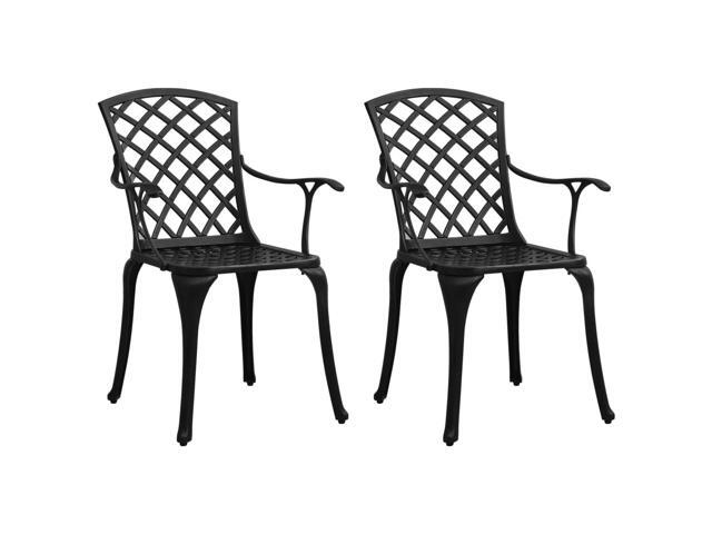vidaXL 2x Garden Chairs Cast Aluminum Black Outdoor Dinner Lounge Seating