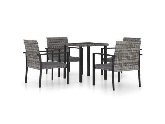 vidaXL Garden Dining Set 5 Pieces Poly Rattan Gray Outdoor Dinner Seating