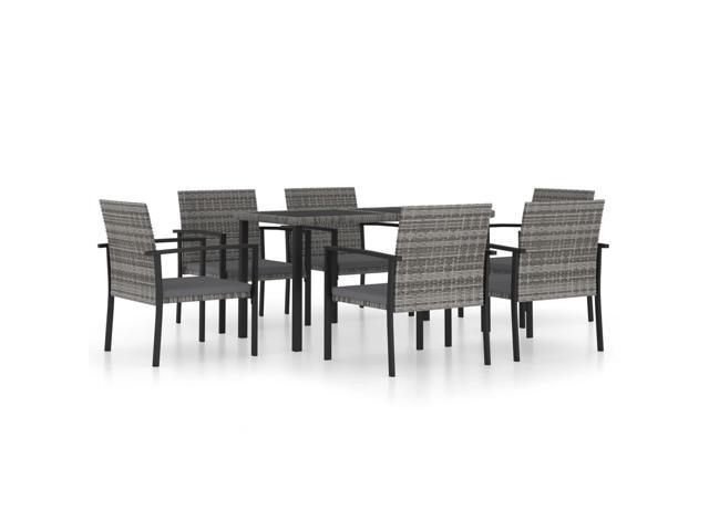 vidaXL Garden Dining Set 7 Pieces Poly Rattan Gray Outdoor Dinner Seating