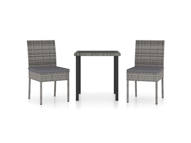 vidaXL Garden Dining Set 3 Pieces Poly Rattan Gray Outdoor Dinner Seating