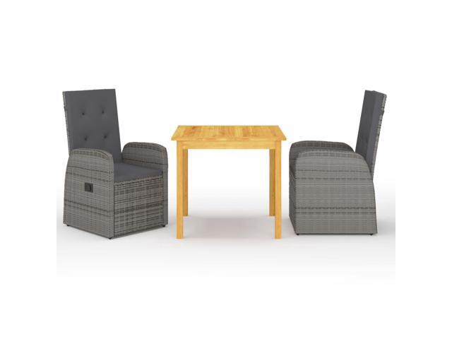 vidaXL Garden Dining Set 3 Pieces Gray Outdoor Patio Dinner Lounge Seating