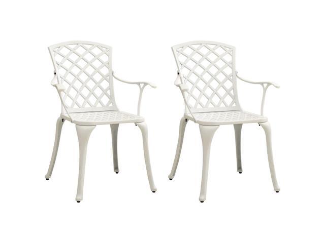 vidaXL 2x Garden Chairs Cast Aluminum White Outdoor Dinner Lounge Seating