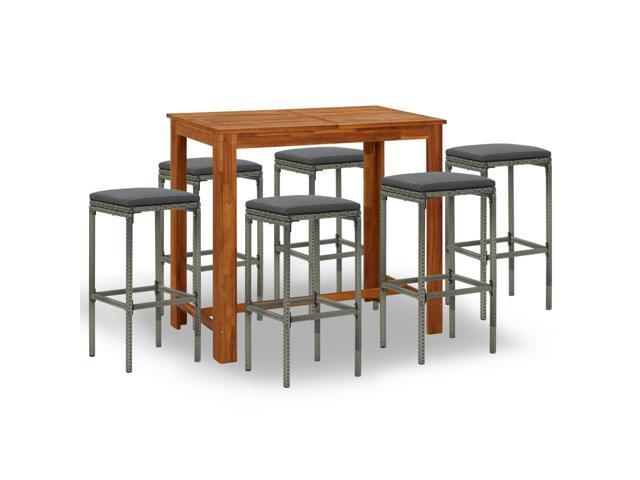 vidaXL Garden Bar Set with Cushions 7 Pieces Gray Outdoor Patio Table Chairs