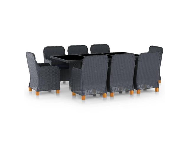 vidaXL Outdoor Dining Set with Cushions 9 Pieces Poly Rattan Dark Gray Dinner