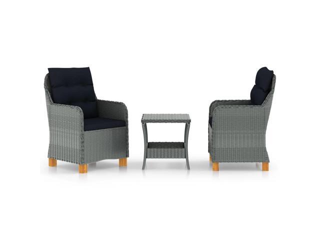 vidaXL Garden Lounge Set with Cushions 3 Pieces Poly Rattan Light Gray Outdoor