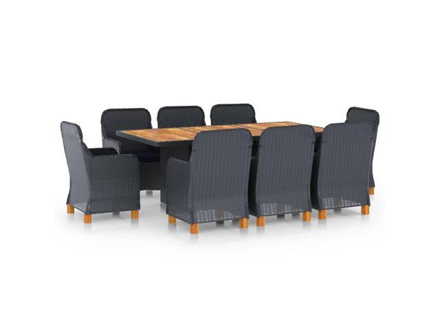 vidaXL Outdoor Dining Set with Cushions 9 Pieces Poly Rattan Dark Gray Dinner