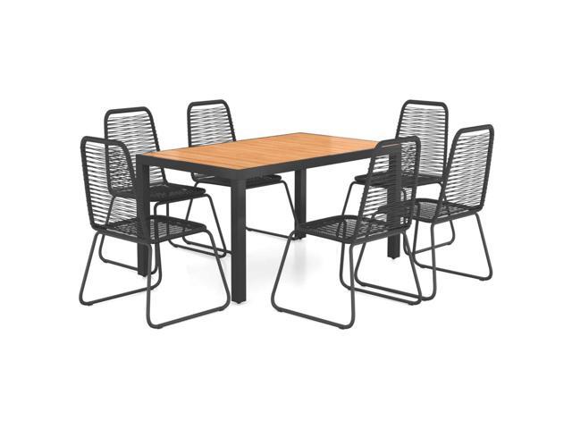 vidaXL Garden Dining Set 7 Pieces PVC Rattan Black and Brown Patio Table Chair