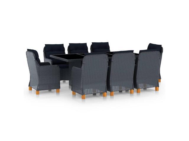 vidaXL Outdoor Dining Set with Cushions 9 Pieces Poly Rattan Dark Gray Dinner