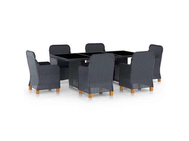 vidaXL Outdoor Dining Set with Cushions 7 Pieces Poly Rattan Dark Gray Dinner