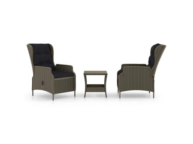 vidaXL Garden Lounge Set with Cushions 3 Pieces Poly Rattan Brown Outdoor