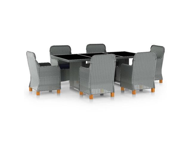 vidaXL Outdoor Dining Set with Cushions 7 Pieces Poly Rattan Light Gray Dinner