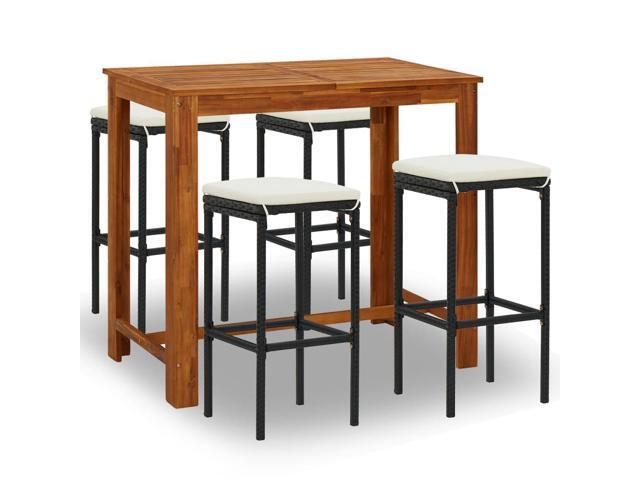 vidaXL Garden Bar Set with Cushions 5 Pieces Black Outdoor Patio Table Chairs