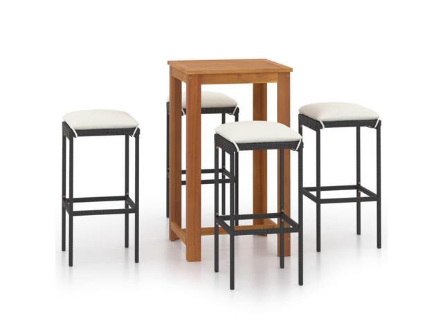 vidaXL Garden Bar Set with Cushions 5 Pieces Black Outdoor Patio Table Chairs