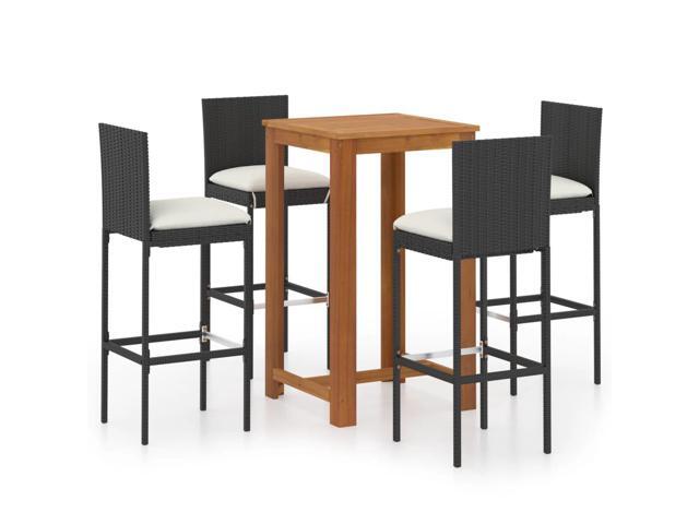 vidaXL Garden Bar Set with Cushions 5 Pieces Black Outdoor Patio Table Chairs