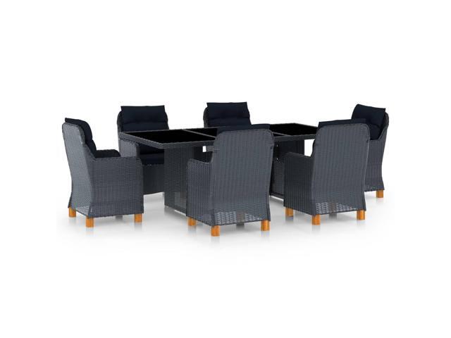 vidaXL Outdoor Dining Set with Cushions 7 Pieces Poly Rattan Dark Gray Dinner