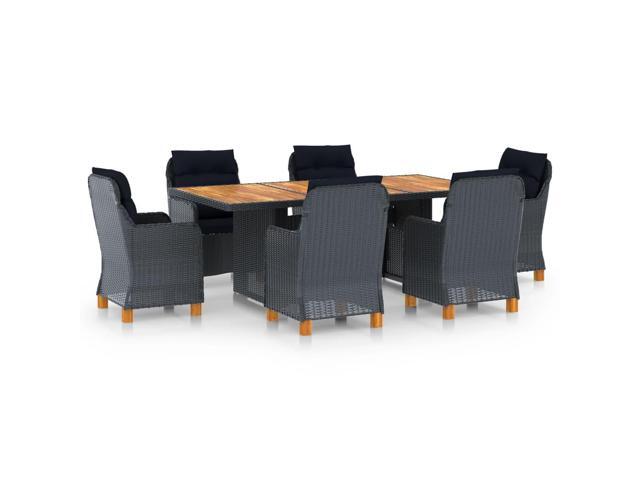 vidaXL Outdoor Dining Set with Cushions 7 Pieces Poly Rattan Dark Gray Dinner