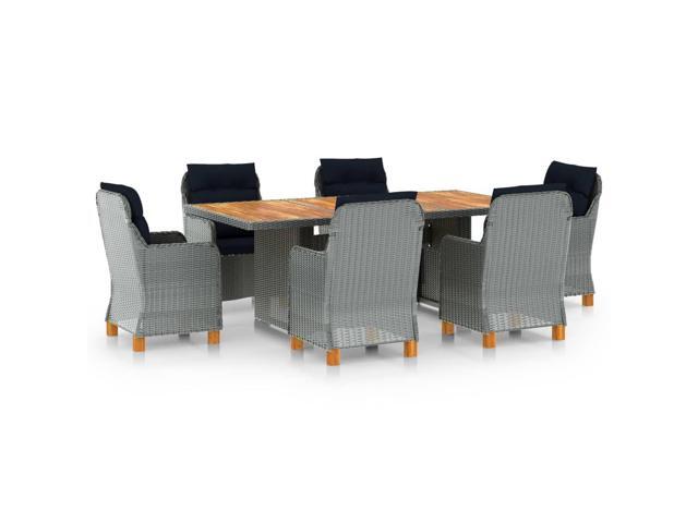 vidaXL Outdoor Dining Set with Cushions 7 Pieces Poly Rattan Light Gray Dinner