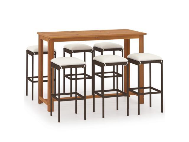 vidaXL Garden Bar Set with Cushions 7 Pieces Brown Outdoor Patio Table Chairs