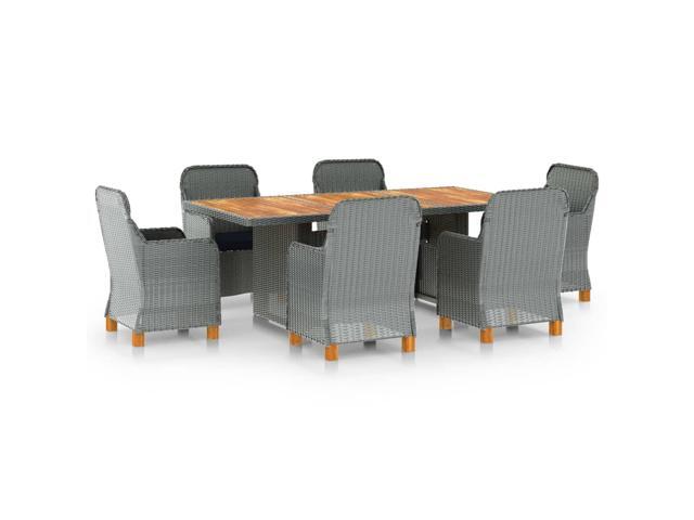 vidaXL Outdoor Dining Set with Cushions 7 Pieces Poly Rattan Light Gray Dinner