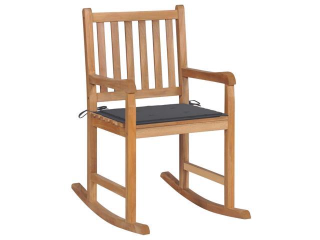 vidaXL Solid Teak Wood Rocking Chair with Anthracite Cushion Garden Seating