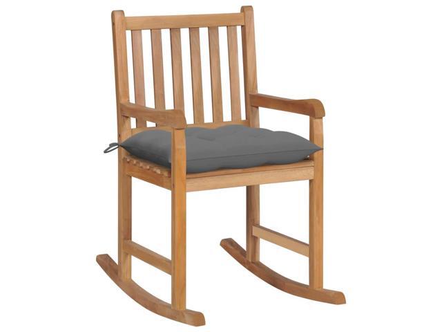 vidaXL Solid Teak Wood Rocking Chair with Gray Cushion Garden Lounge Seating
