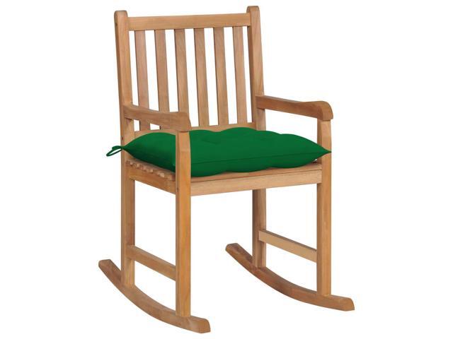 vidaXL Solid Teak Wood Rocking Chair with Green Cushion Garden Lounge Seating