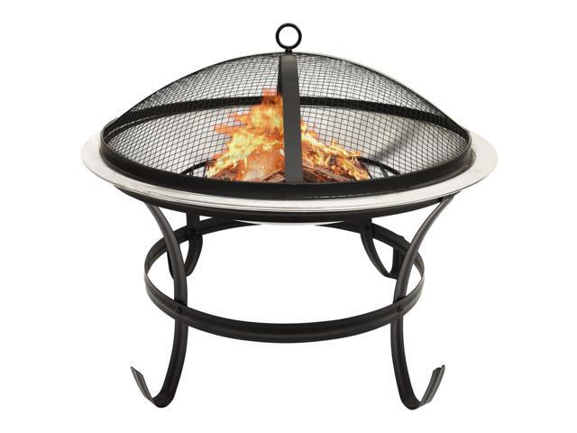 vidaXL 2-in-1 Fire Pit and BBQ with Poker Stainless Steel Patio Heater Garden