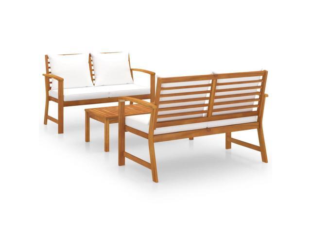 vidaXL Solid Acacia Wood Garden Lounge Set with Cushion 3 Pieces Patio Outdoor