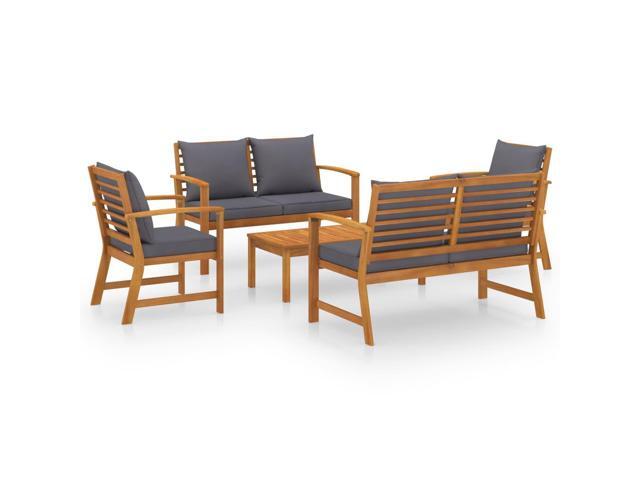 vidaXL Solid Acacia Wood Garden Lounge Set with Cushion 5 Pieces Patio Outdoor