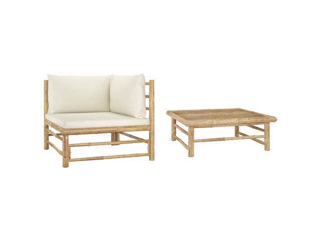 vidaXL Garden Lounge Set 2 Pieces with Cream White Cushions Bamboo Outdoor