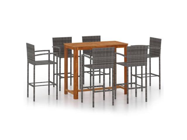 vidaXL Garden Bar Set 7 Pieces Gray Outdoor Patio Blacony Dinner Table Chair