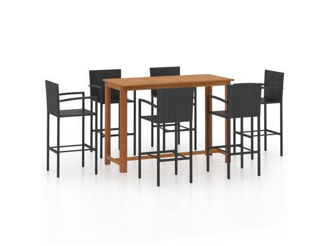 vidaXL Garden Bar Set 7 Pieces Black Outdoor Patio Blacony Dinner Table Chair