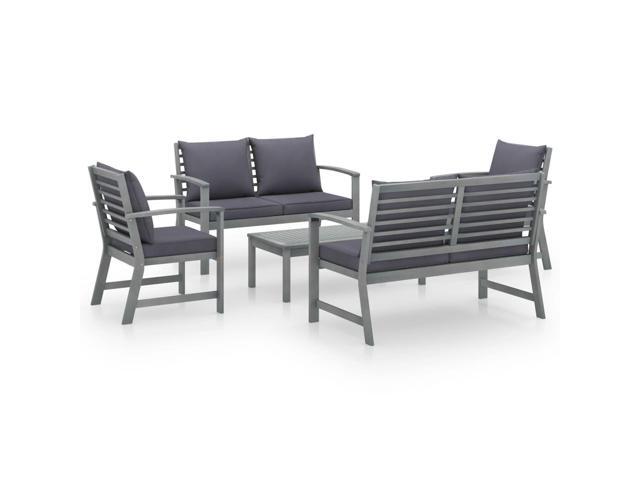 vidaXL Solid Acacia Wood Garden Lounge Set with Cushion 5 Pieces Gray Outdoor