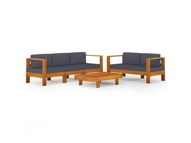 vidaXL Solid Acacia Wood Garden Lounge Set with Dark Gray Cushions 5 Piece