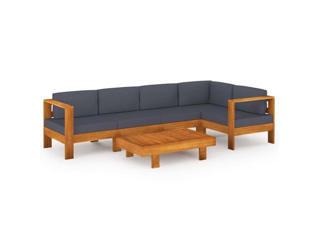 vidaXL Solid Acacia Wood Garden Lounge Set with Dark Gray Cushions 6 Piece