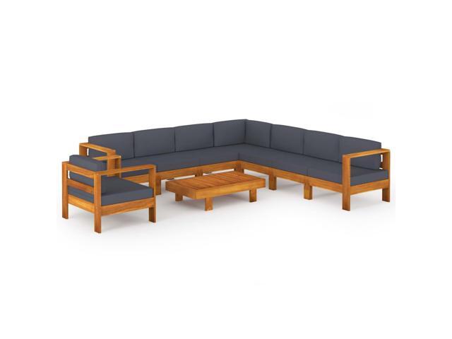 vidaXL Solid Acacia Wood Garden Lounge Set with Dark Gray Cushions 9 Piece