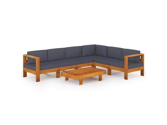 vidaXL Solid Acacia Wood Garden Lounge Set with Dark Gray Cushions 7 Piece
