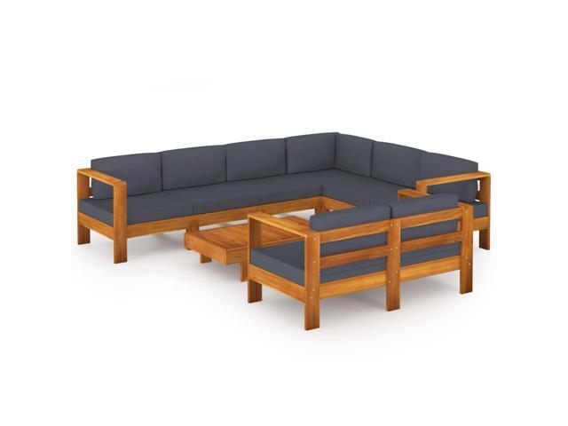 vidaXL Solid Acacia Wood Garden Lounge Set with Dark Gray Cushions 8 Piece