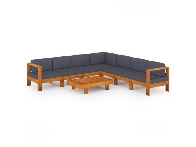 vidaXL Solid Acacia Wood Garden Lounge Set with Dark Gray Cushions 8 Piece