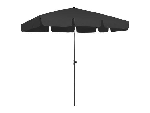 vidaXL Beach Umbrella Black Outdoor Garden Parasol Canopy Sunshade Sun Shelter