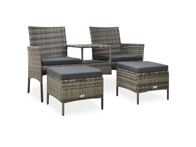 vidaXL 2-Seater Garden Sofa with Tea Table & Stools Poly Rattan Gray Outdoor