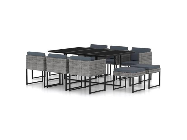 vidaXL Garden Dining Set with Cushions 11 Pieces Poly Rattan Gray Dinner Table