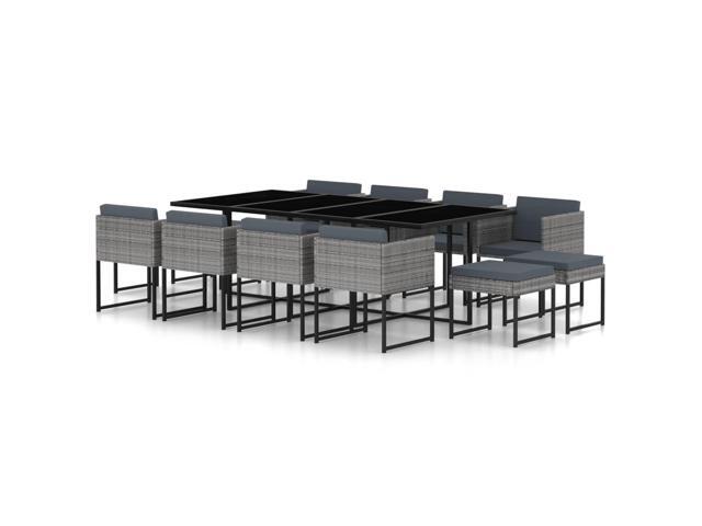 vidaXL Garden Dining Set with Cushions 13 Pieces Poly Rattan Gray Dinner Table