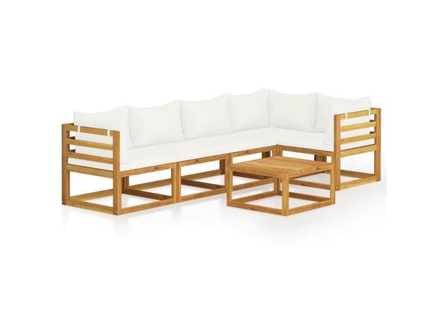 vidaXL Solid Acacia Wood Garden Lounge Set with Cushion 6 Pieces Cream Outdoor