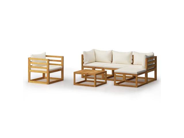 vidaXL Solid Acacia Wood Garden Lounge Set with Cushion 6 Pieces Cream Outdoor