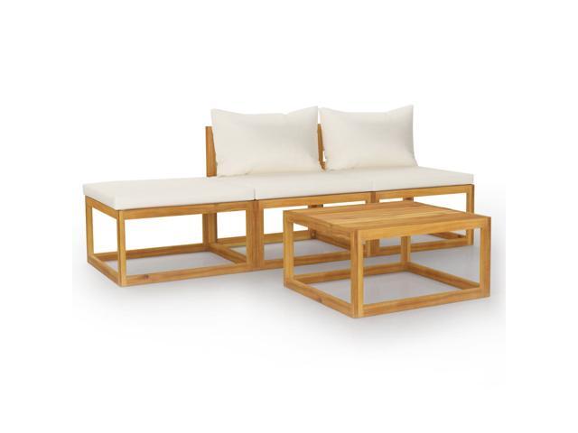 vidaXL Solid Acacia Wood Garden Lounge Set with Cushion 4 Pieces Cream Outdoor