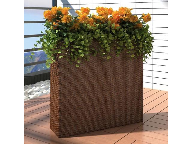 vidaXL Garden Raised Bed with 4 Pots Poly Rattan Brown Lawn Flower Container