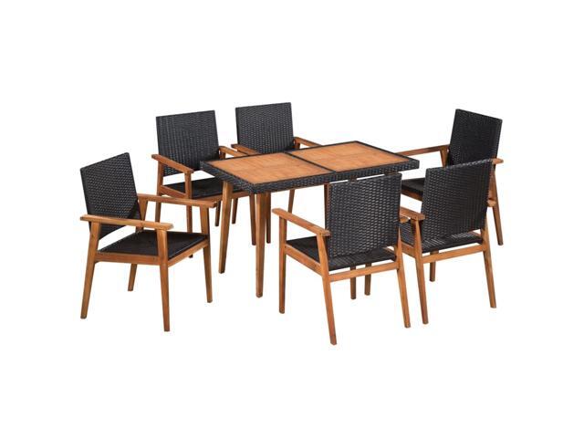 vidaXL Outdoor Dining Set 7 Pieces Poly Rattan Black and Brown