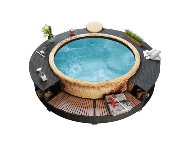 vidaXL Spa Surround Poly Rattan Black Garden Outdoor Patio Massage Hot Tub