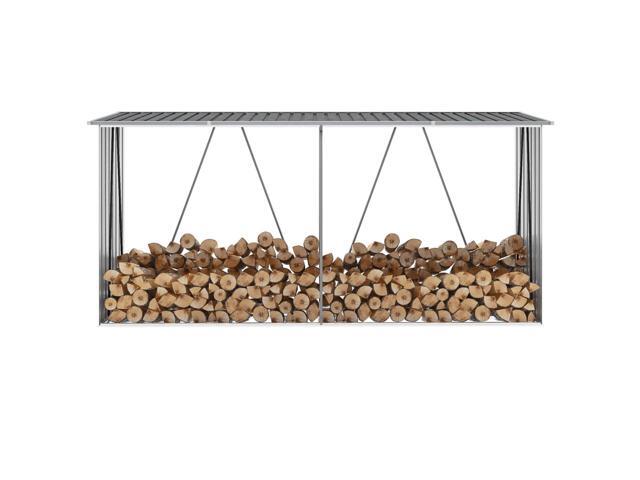 vidaXL Garden Log Storage Shed Galvanized Steel 130' Gray Outdoor Firewood